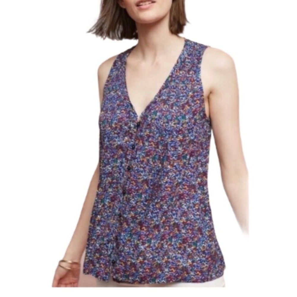 Maeve Anthropologie Lila Tank Pintuck Confetti Button Front Top Blouse Size S